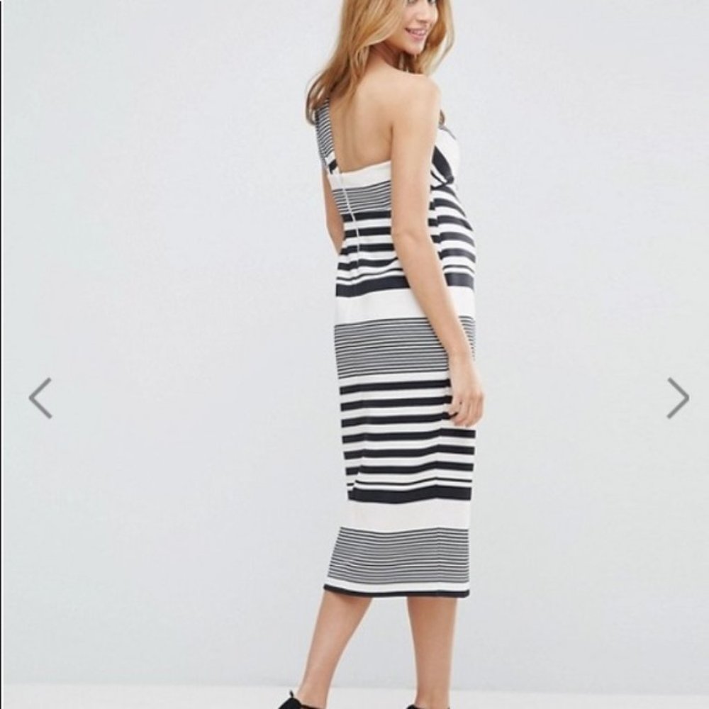 ASOS Maternity Bow Shoulder Stripe Midi Dress - Picture 4 of 4